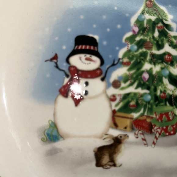 Christmas Snowman Themed Stoneware Individual Plate Red Band Holly EUC - Picture 8 of 8